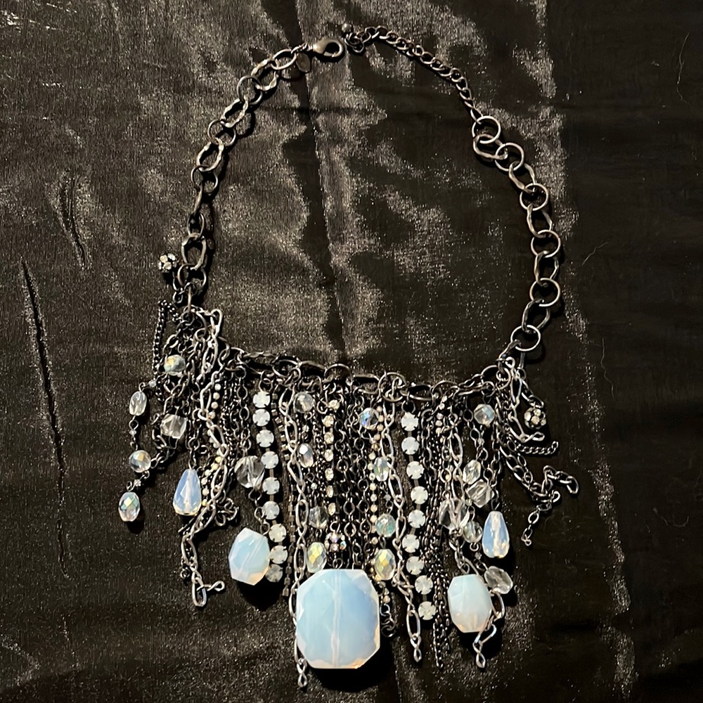 Chicos statement bib necklace 18in. Beads are white and clear.